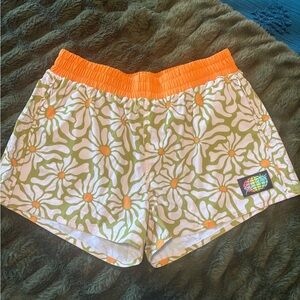 Women’s Orange Floral Elastic Waist Shorts